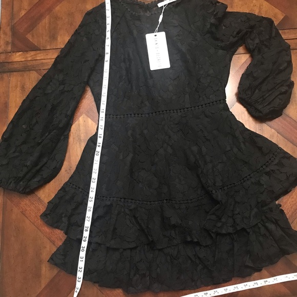 Saints + Secrets brocade sleeve lace ruffle dress - Picture 14 of 15